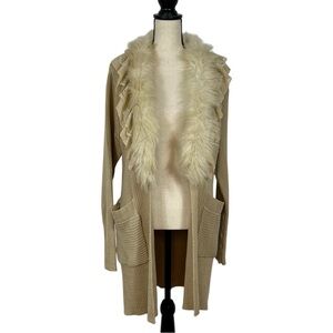 Lisa International Faux Fur Trim Cardigan with Ruffles – Size XL
